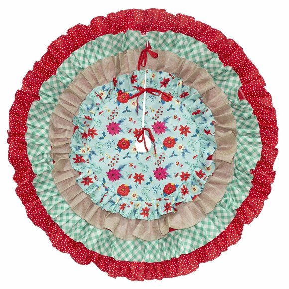 The Pioneer Woman Multi-Color 4-Tier Ruffle Polyester Christmas Tree Skirt, 48":